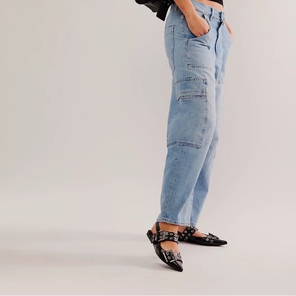 New Free People x Jeffrey Campbell Lilly Buckle Debb Slingback Flats Black 8 - Picture 10 of 10